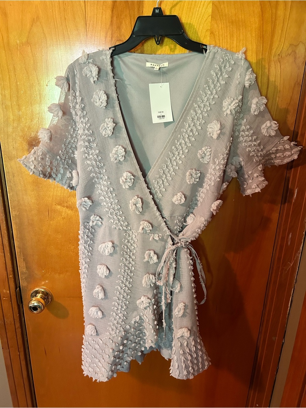 Grey Wrap Tunic with 3D Floral Appliqué